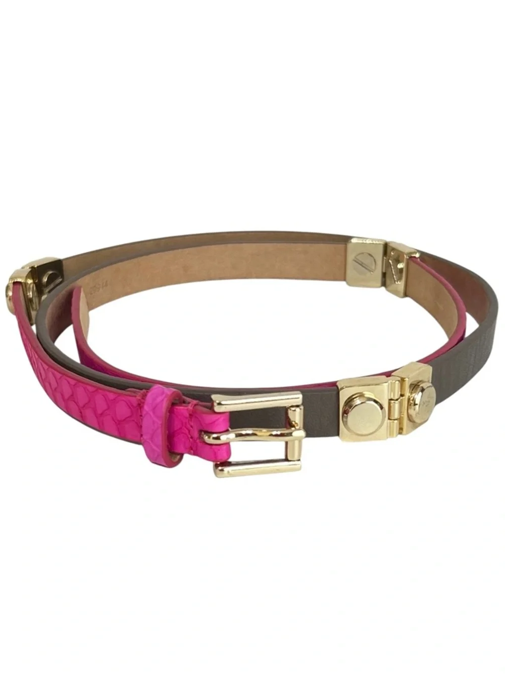 J.Crew Mixed Leather Belt Women’s S Pink Taupe Thin Skinny Rivets Snakeskin - Picture 1 of 7